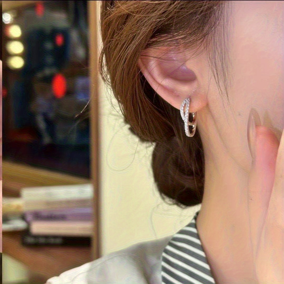 Women's Irregular Double-Layer Ear Hoops with Synthetic Zirconia